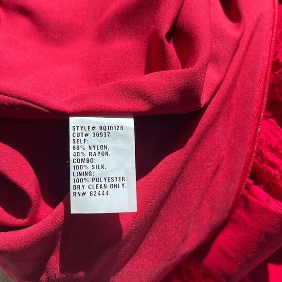 NICOLE MILLER RED SHORT SLEEVE COMBO DRESS MIDI LACE ILLUSION SIZE 0 - Picture 10 of 10